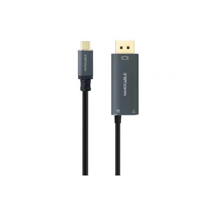 Cable Conversor Nanocable 10.15.5012/ USB Tipo-C Macho - DisplayPort 8K Macho/ USB Tipo-C Hembra/ Hasta 100W/ 1.8m/ Gris | VGA/D