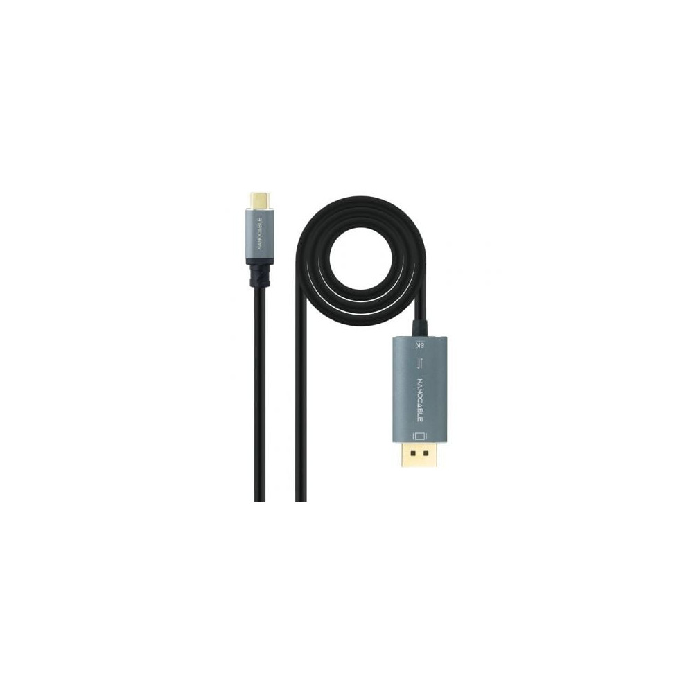 Cable Conversor Nanocable 10.15.5022/ USB Tipo-C Macho - Displayport Macho/ 2m/ Negro | VGA/DVI/DisplayPort