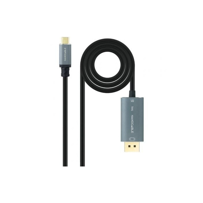 Cable Conversor Nanocable 10.15.5022/ USB Tipo-C Macho - Displayport Macho/ 2m/ Negro | VGA/DVI/DisplayPort