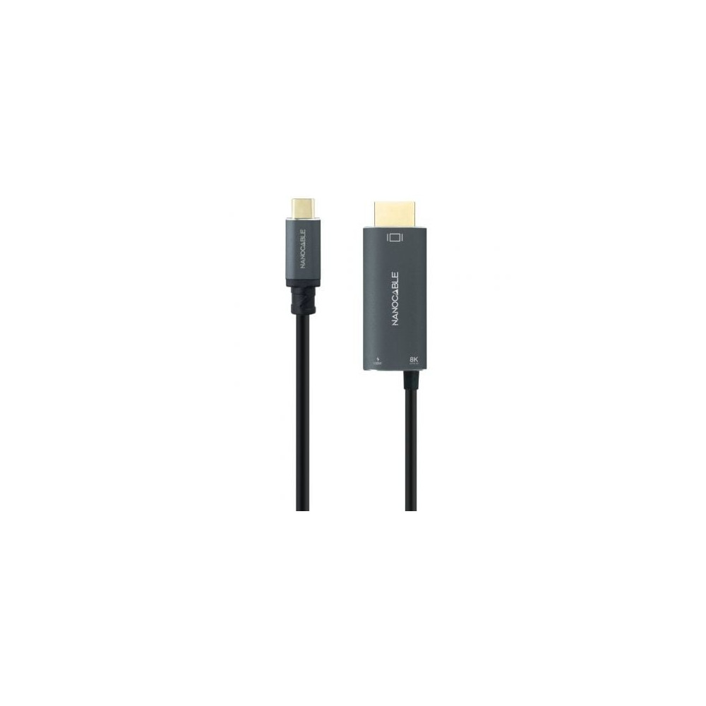 Cable Conversor Nanocable 10.15.5182/ USB Tipo-C Macho - HDMI 8K Macho/ USB Tipo-C Hembra/ Hasta 100W/ 1.8m/ Negro | HDMI