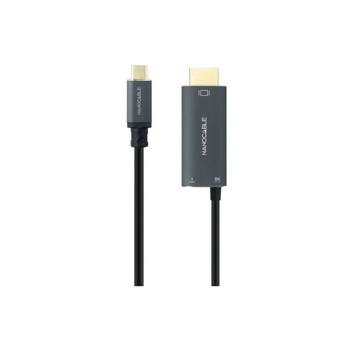 Cable Conversor Nanocable 10.15.5182/ USB Tipo-C Macho - HDMI 8K Macho/ USB Tipo-C Hembra/ Hasta 100W/ 1.8m/ Negro | HDMI