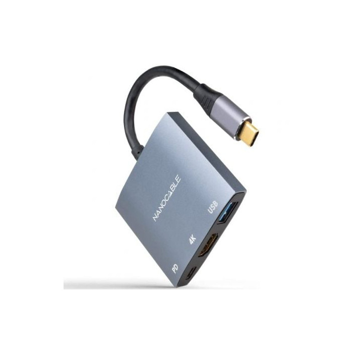 Conversor Nanocable 10.16.4306 USB Tipo-C/ HDMI 4K Hembra - USB Hembra - USB Tipo-C PD/ 15cm/ Gris | HDMI
