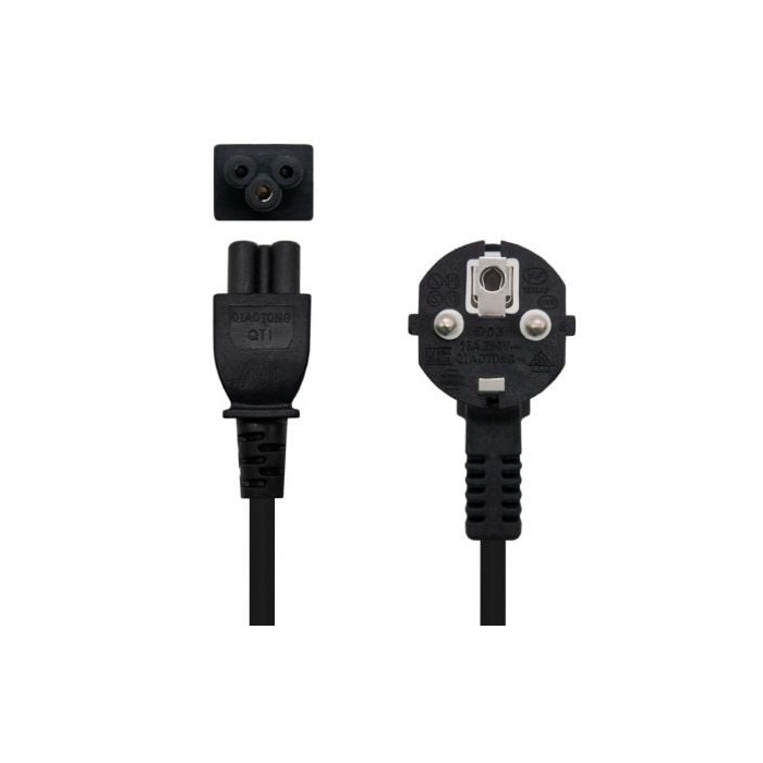 Cable Alimentación Trébol Nanocable 10.22.0302-L200/ Schuko Macho - C5 Hembra/ 2m/ Negro | Alimentación y Datos