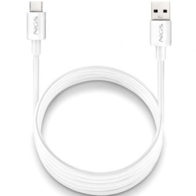 Cable USB 2.0 NGS ZYRO-AC/ USB Macho - USB Tipo-C Macho/ Hasta 15W/ 480Mbps/ 1m/ Blanco | USB