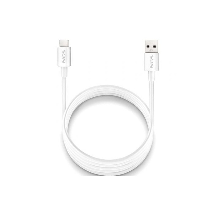 Cable USB 2.0 NGS ZYRO-AC/ USB Macho - USB Tipo-C Macho/ Hasta 15W/ 480Mbps/ 1m/ Blanco | USB