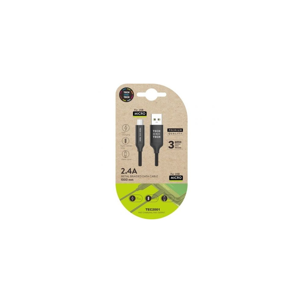 Cable USB 2.0 Tech One Tech TEC2001/ USB Macho - MicroUSB Macho/ 1m/ Negro | USB