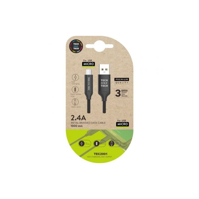 Cable USB 2.0 Tech One Tech TEC2001/ USB Macho - MicroUSB Macho/ 1m/ Negro | USB