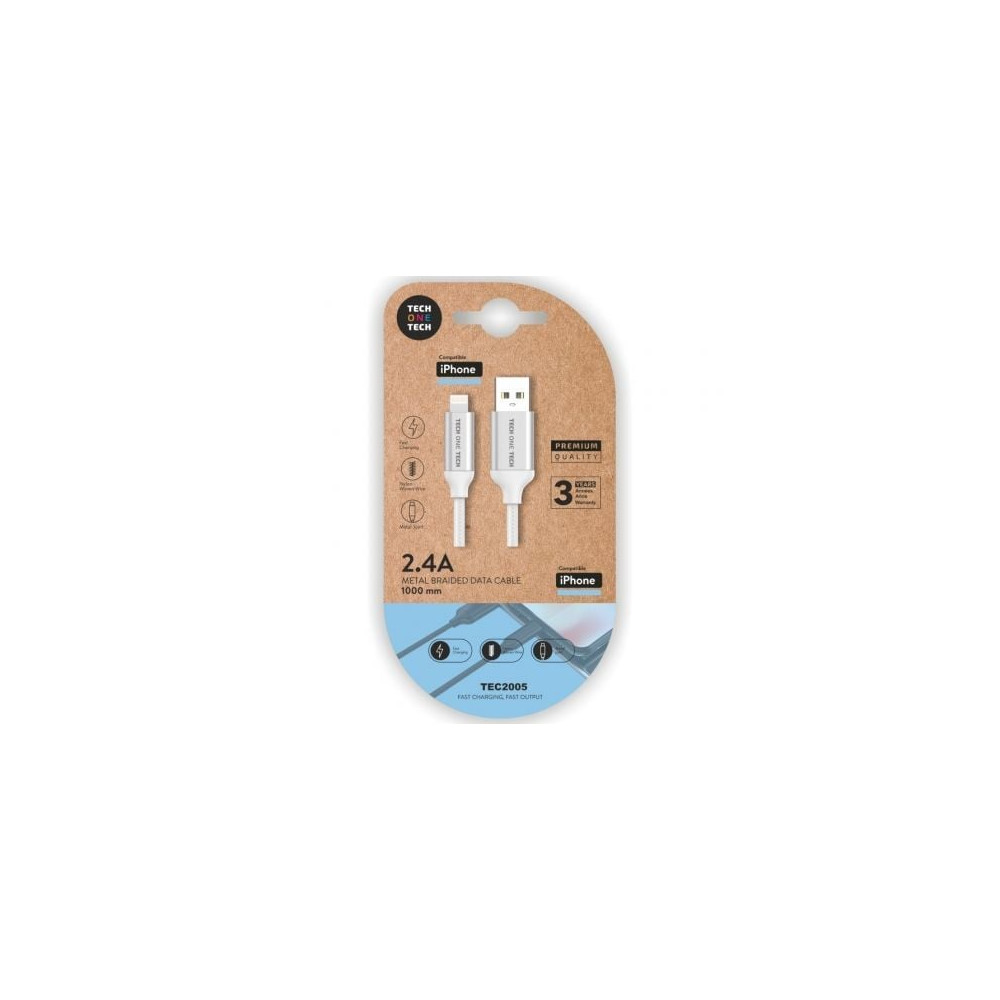 Cable USB 2.0 Tech One Tech TEC2005/ USB Macho - Lightning Macho/ 1m/ Blanco | Lightning