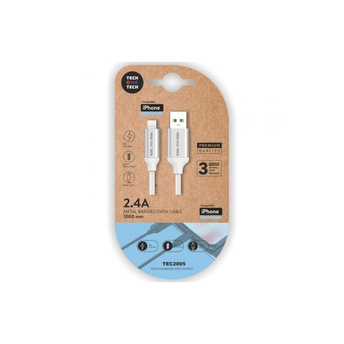 Cable USB 2.0 Tech One Tech TEC2005/ USB Macho - Lightning Macho/ 1m/ Blanco | Lightning