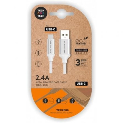 Cable USB 2.0 Tech One Tech TEC2006/ USB Tipo-C Macho - USB Macho/ 480Mbps/ 1m/ Blanco | USB