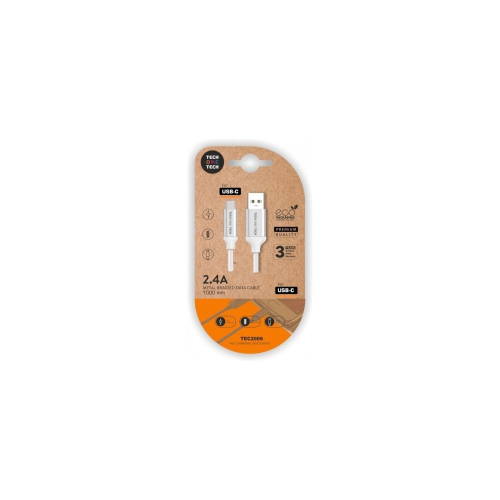 Cable USB 2.0 Tech One Tech TEC2006/ USB Tipo-C Macho - USB Macho/ 480Mbps/ 1m/ Blanco | USB