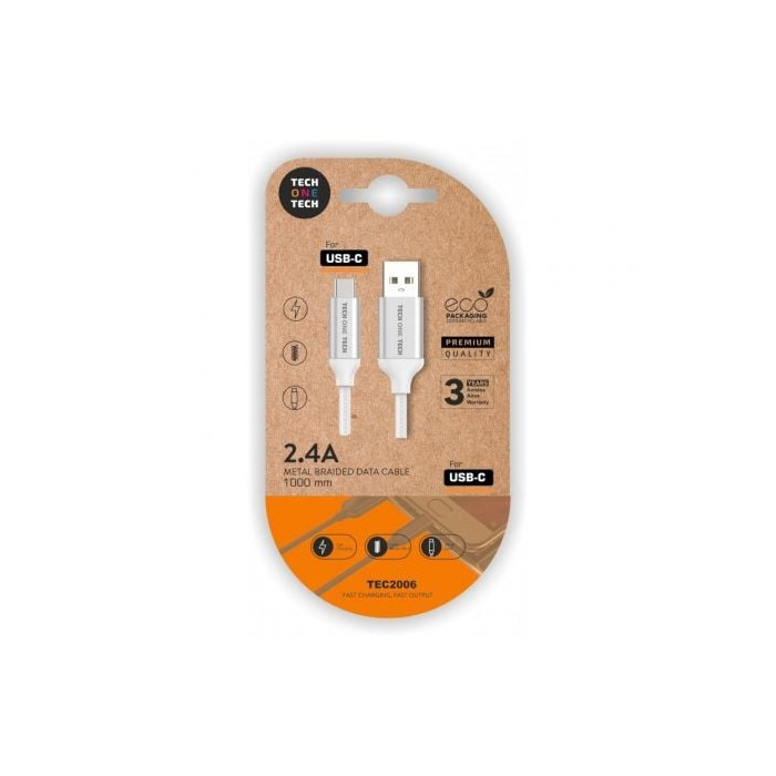 Cable USB 2.0 Tech One Tech TEC2006/ USB Tipo-C Macho - USB Macho/ 480Mbps/ 1m/ Blanco | USB