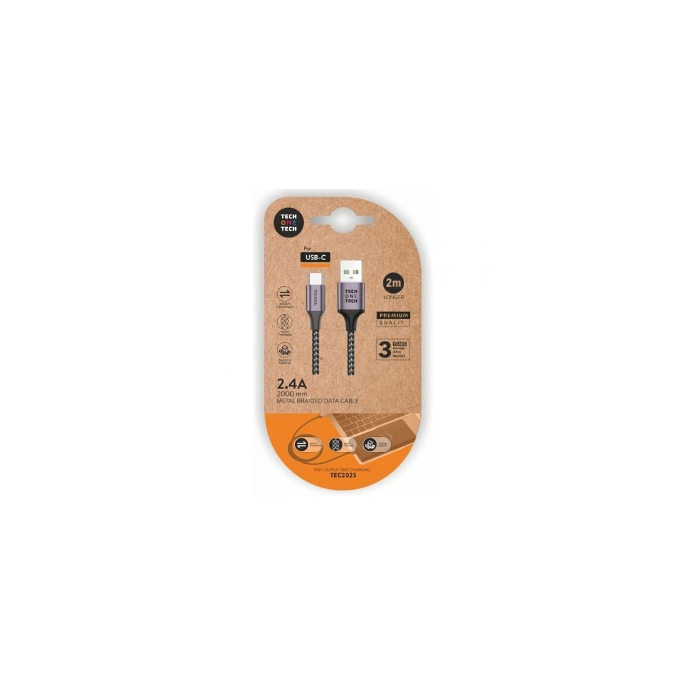 Cable USB 2.0 Tipo-C Tech One Tech TEC2023/ USB Tipo-C Macho - USB Macho/ 2m/ Gris | USB