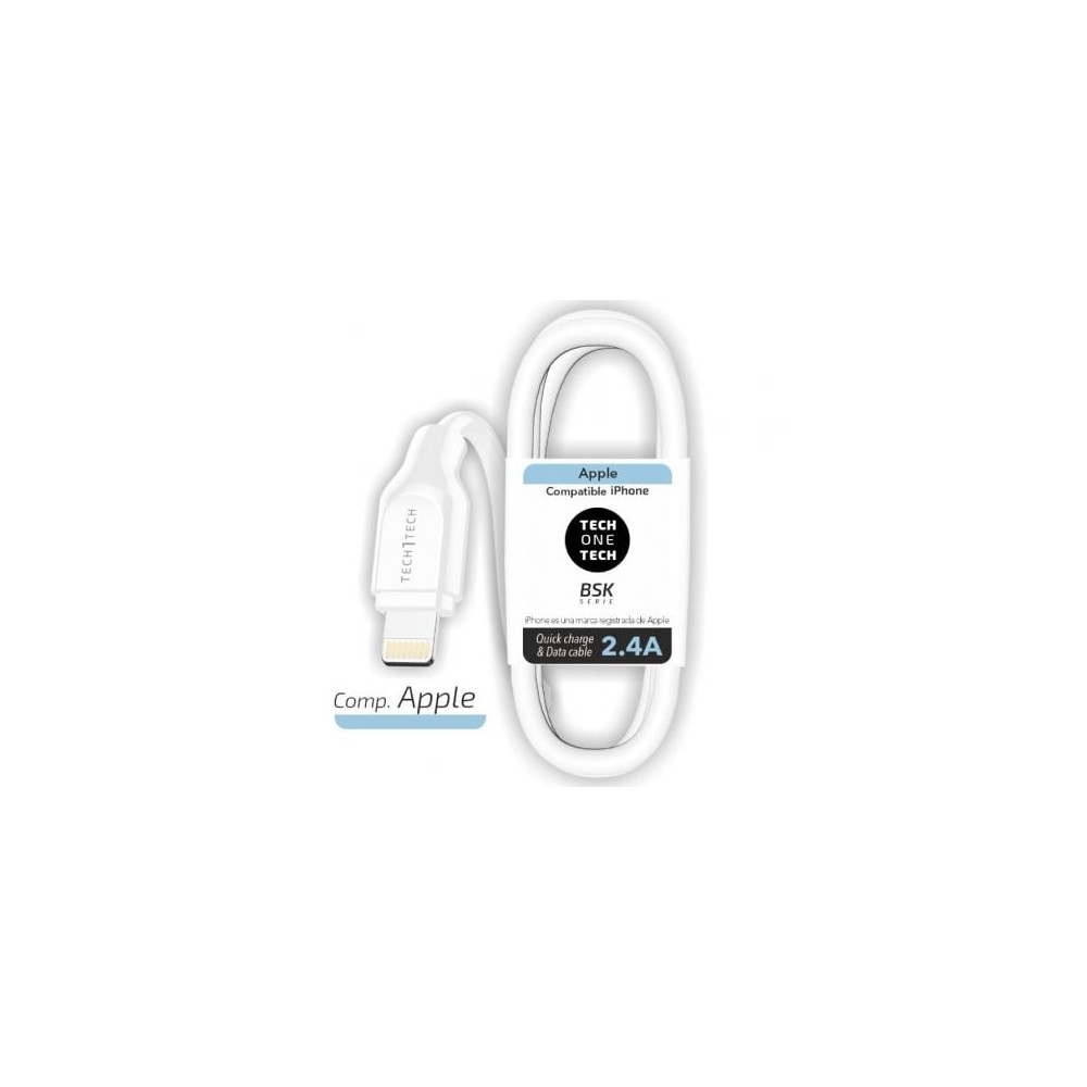 Cable USB 2.0 Lightning Tech One Tech TEC2902/ Lightning Macho - USB Macho/ 1m/ Blanco | Lightning