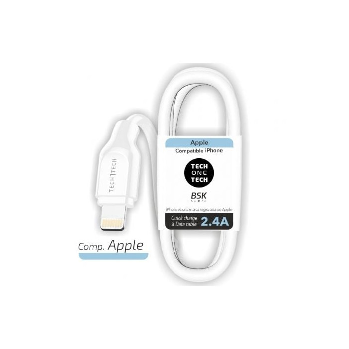 Cable USB 2.0 Lightning Tech One Tech TEC2902/ Lightning Macho - USB Macho/ 1m/ Blanco | Lightning
