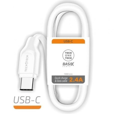 Cable USB Tipo-C Tech One Tech TEC2903/ USB Tipo-C Macho - USB Macho/ 1m/ Blanco | Lightning