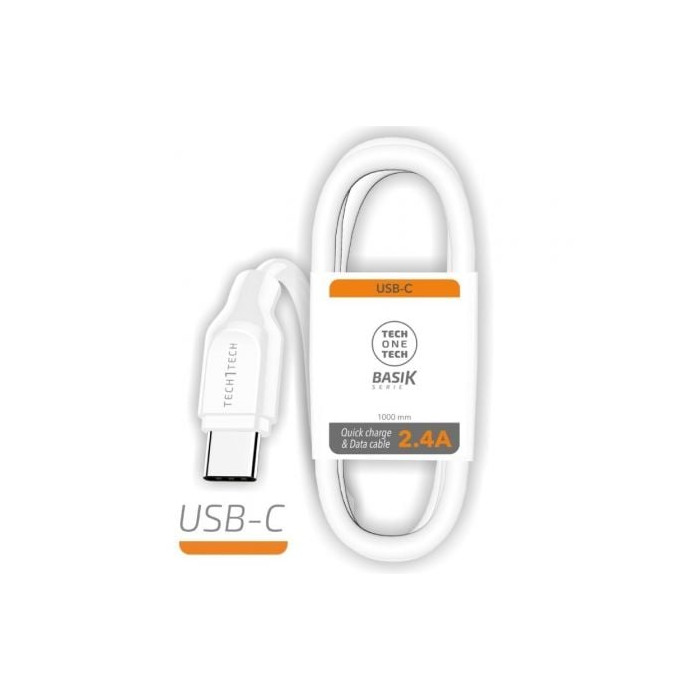 Cable USB Tipo-C Tech One Tech TEC2903/ USB Tipo-C Macho - USB Macho/ 1m/ Blanco | Lightning
