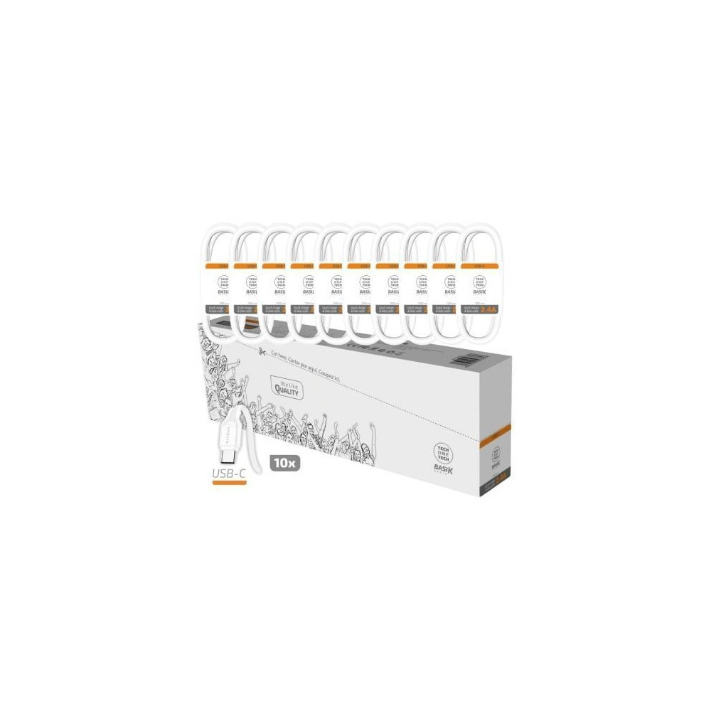 Pack 10 Cables USB 2.0 Tech One Tech Basik TEC2953/ USB Macho - USB Tipo-C Macho/ 1m/ Blanco | USB