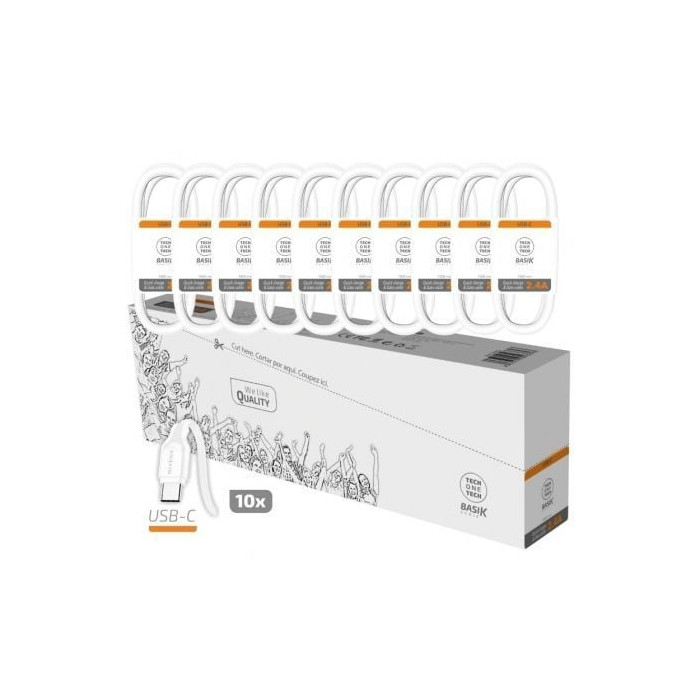 Pack 10 Cables USB 2.0 Tech One Tech Basik TEC2953/ USB Macho - USB Tipo-C Macho/ 1m/ Blanco | USB