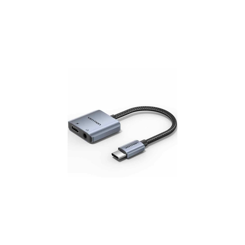 Adaptador Audio Vention BIGHA/ USB Tipo-C Macho - Jack 3.5 Hembra/ USB Tipo-C PD Hembra/ Gris | Audio