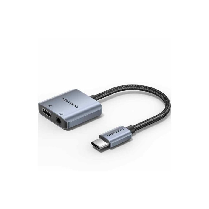 Adaptador Audio Vention BIGHA/ USB Tipo-C Macho - Jack 3.5 Hembra/ USB Tipo-C PD Hembra/ Gris | Audio