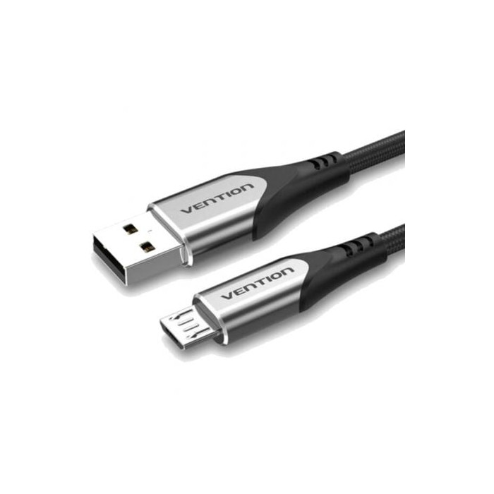 Cable USB 2.0 Vention COAHF/ USB Macho - MicroUSB Macho/ Hasta 60W/ 480Mbps/ 1m/ Gris | USB