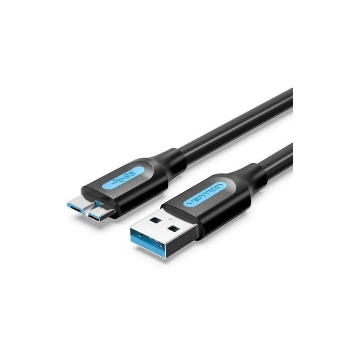 Cable USB 3.0 Vention COPBC/ USB Macho - MicroUSB Macho/ Hasta 10W/ 5Gbps/ 25cm/ Negro | USB