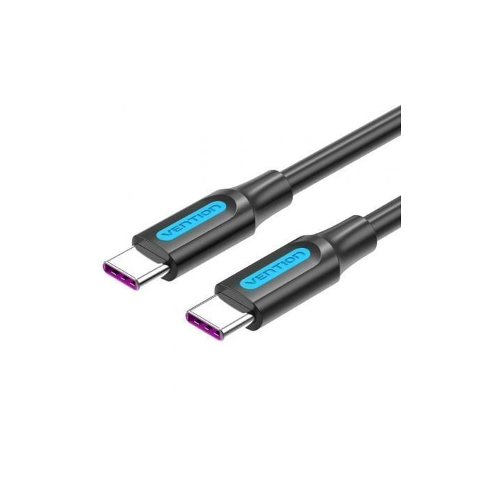 Cable USB 2.0 Tipo-C Vention COTBD/ USB Tipo-C Macho - USB Tipo-C Macho/ Hasta 100W/ 480Mbps/ 50cm/ Negro | USB-C