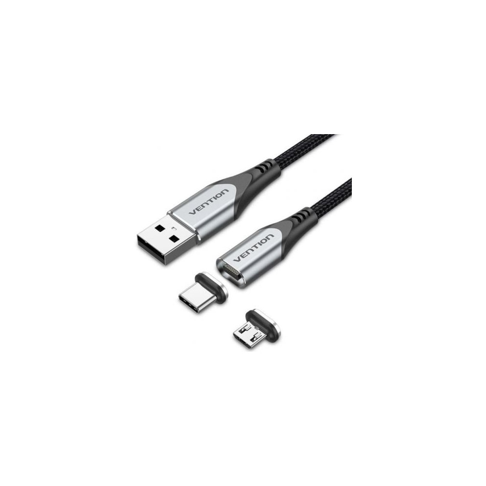 Cable de Carga Magnético USB Tipo-C con Adaptador MicroUSB Vention CQMHD/ MicroUSB Macho - USB Tipo-C Macho/ USB Macho/ Hasta 60