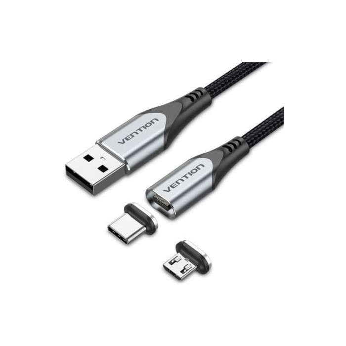 Cable de Carga Magnético USB Tipo-C con Adaptador MicroUSB Vention CQMHD/ MicroUSB Macho - USB Tipo-C Macho/ USB Macho/ Hasta 60