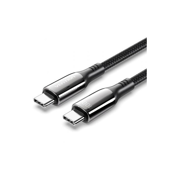 Cable USB 2.0 Tipo-C 5A 100W Vention CTKBAV/ USB Tipo-C Macho - USB Tipo-C Macho/ Hasta 100W/ 480Mbps/ 1.2m/ Negro | USB-C