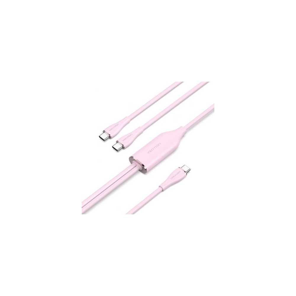 Cable USB Tipo-C Vention CTMPG/ USB Tipo-C Macho - 2 x USB Tipo-C Macho/ Hasta 100W/ 480Mbps/ 1.5m/ Rosa | USB-C