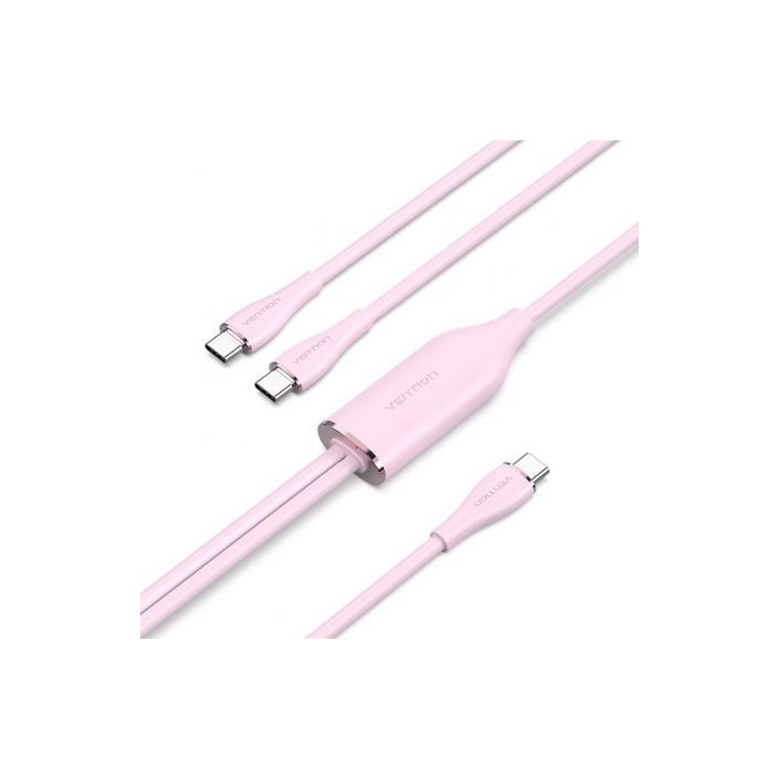 Cable USB Tipo-C Vention CTMPG/ USB Tipo-C Macho - 2 x USB Tipo-C Macho/ Hasta 100W/ 480Mbps/ 1.5m/ Rosa | USB-C
