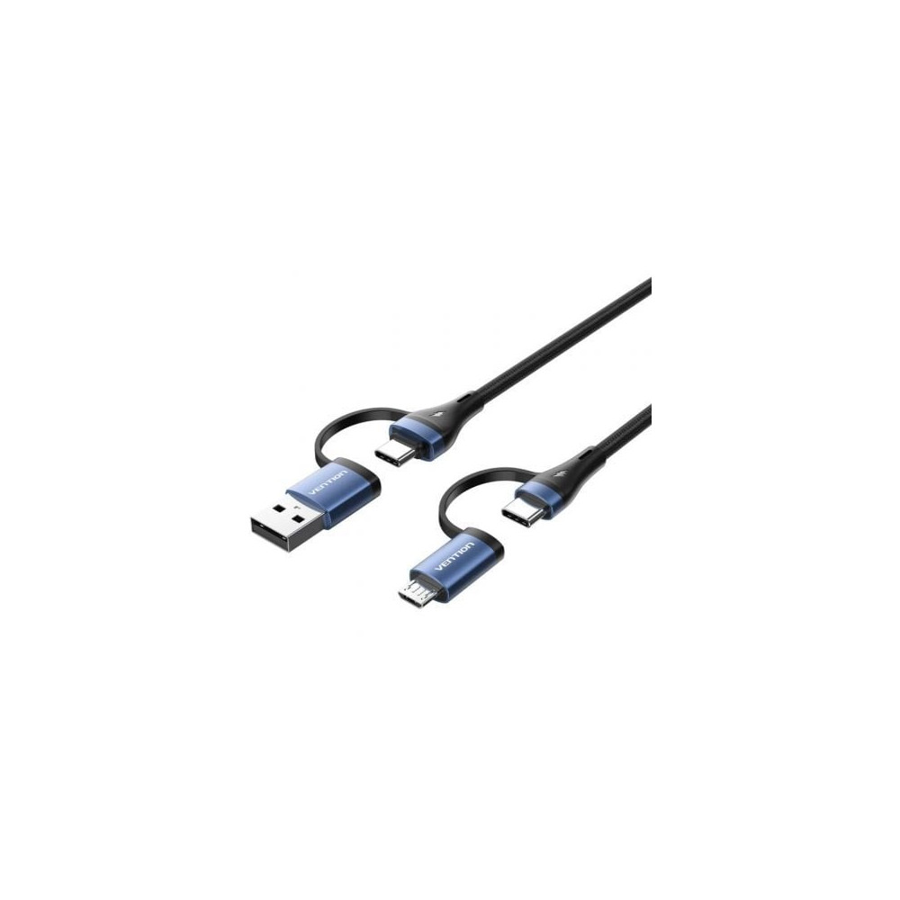 Cable USB 2.0 Tipo-C Vention CTLLF/ USB Tipo-C Macho - USB Macho/ MicroUSB Macho - USB Tipo-C Macho/ Hasta 100W/ 480Mbps/ 1m/ Ne