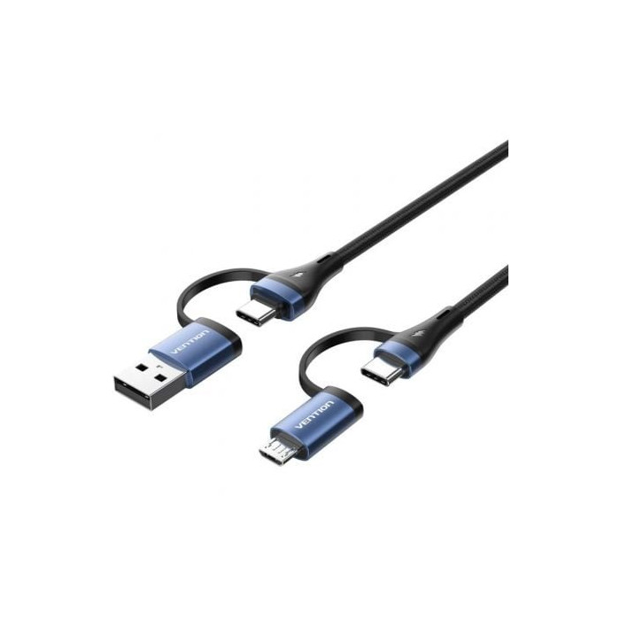 Cable USB 2.0 Tipo-C Vention CTLLF/ USB Tipo-C Macho - USB Macho/ MicroUSB Macho - USB Tipo-C Macho/ Hasta 100W/ 480Mbps/ 1m/ Ne