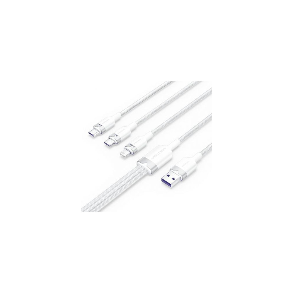 Cable USB 2.0 Lightning Vention CTRWG/ USB Macho/ USB Tipo-C Macho - MicroUSB Macho - Lightning Macho/ 1.5m/ Blanco | Lightning