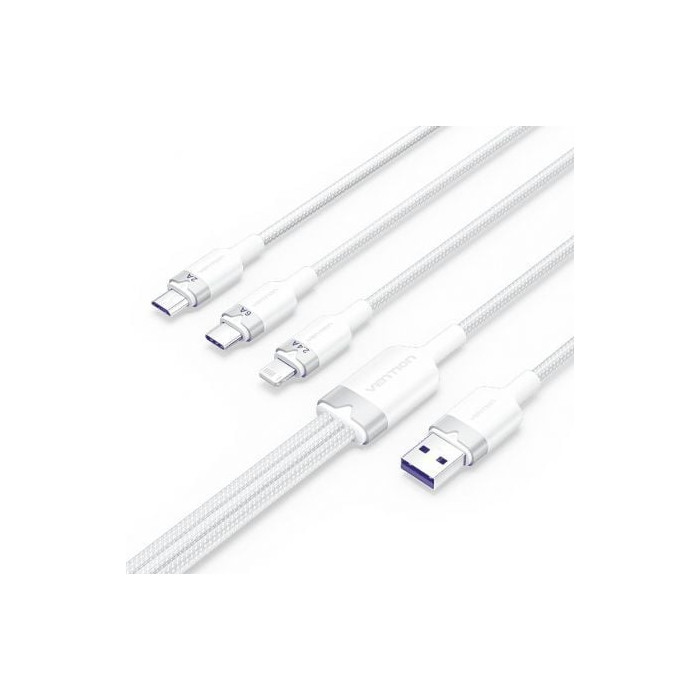 Cable USB 2.0 Lightning Vention CTRWG/ USB Macho/ USB Tipo-C Macho - MicroUSB Macho - Lightning Macho/ 1.5m/ Blanco | Lightning