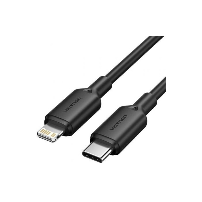Cable USB 2.0 Tipo-C Lightning Vention LAKBF/ USB Tipo-C Macho - Lightning Macho/ Hasta 27W/ 480Mbps/ 1m/ Negro | Lightning