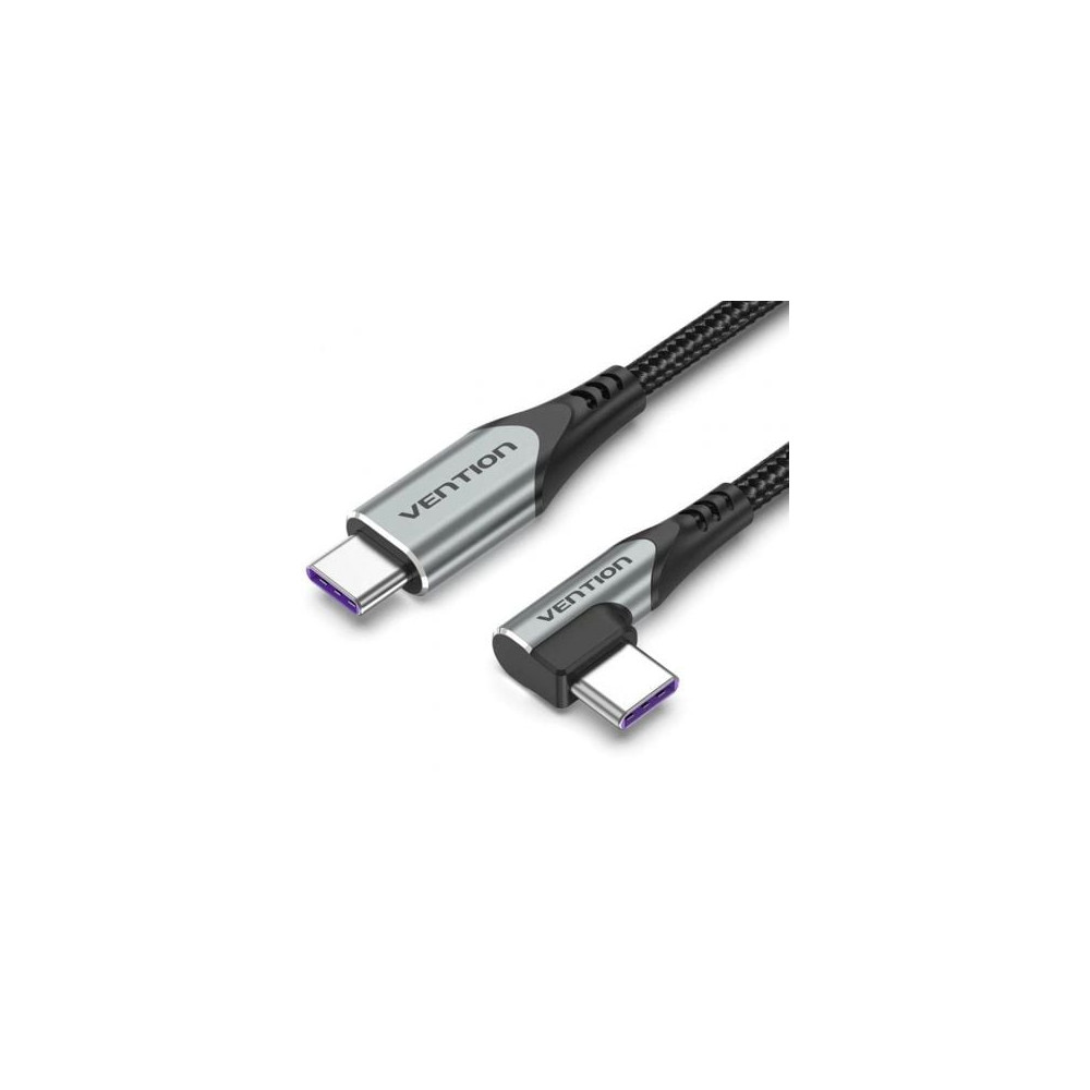 Cable USB 2.0 Tipo-C 90º Vention TAKHF/ USB Tipo-C Macho - USB Tipo-C Macho/ Hasta 100W/ 480Mbps/ 1m/ Gris | USB-C