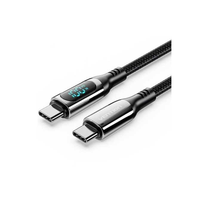 Cable USB 2.0 Tipo-C 5A 100W Vention TAYBAV/ USB Tipo-C Macho - USB Tipo-C Macho/ Hasta 100W/ 480Mbps/ 1.2m/ con Pantalla LED/ N