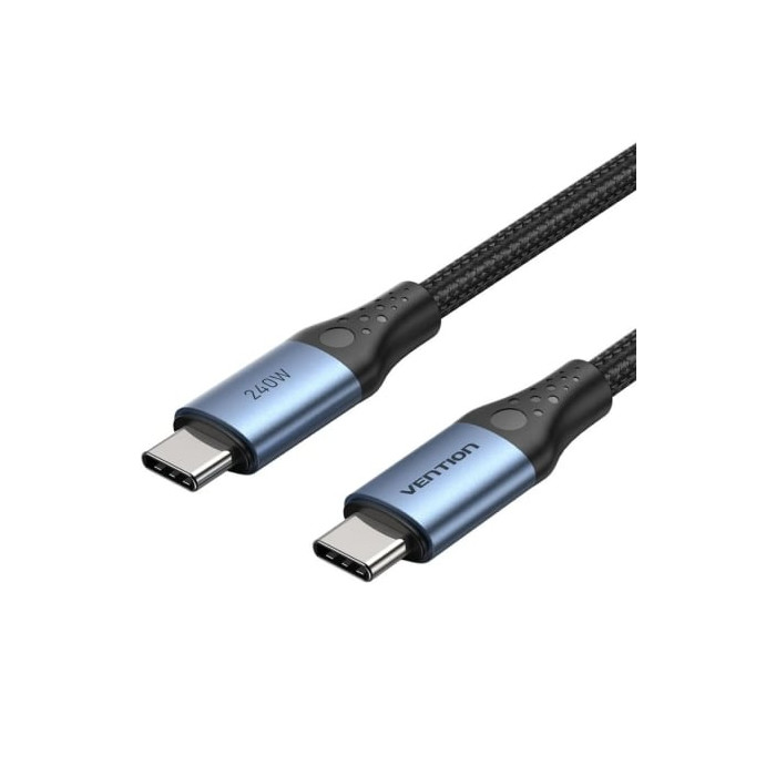 Cable USB 2.0 Tipo-C 5A Vention TREBF/ USB Tipo-C Macho - USB Tipo-C Macho/ Hasta 240W/ 480Mbps/ 1m/ Azul y Negro | USB-C