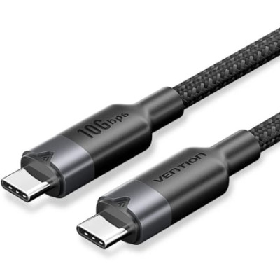 Cable USB 3.2 Tipo-C 5A Vention TRGBF/ USB Tipo-C Macho - USB Tipo-C Macho/ Hasta 100W/ 10Gbps/ 1m/ Negro | USB-C