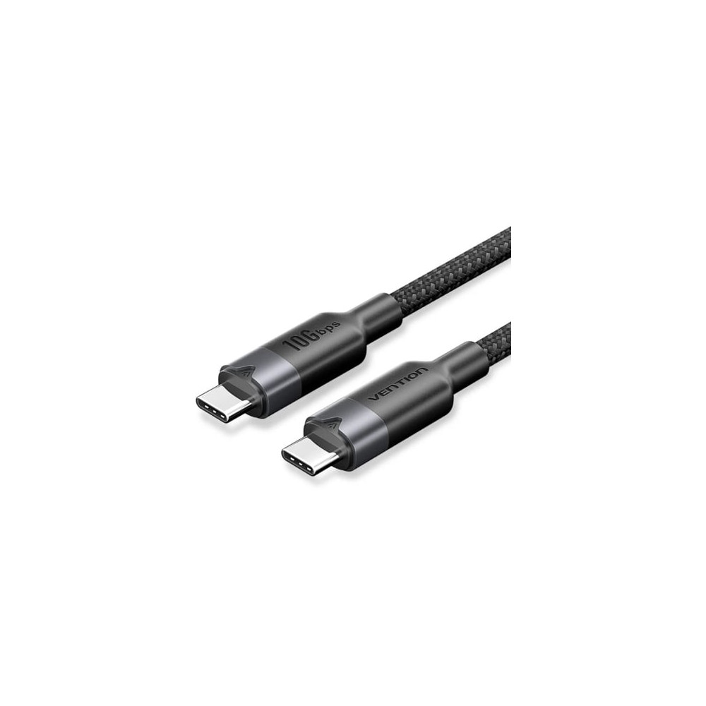 Cable USB 3.2 Tipo-C 5A Vention TRGBF/ USB Tipo-C Macho - USB Tipo-C Macho/ Hasta 100W/ 10Gbps/ 1m/ Negro | USB-C