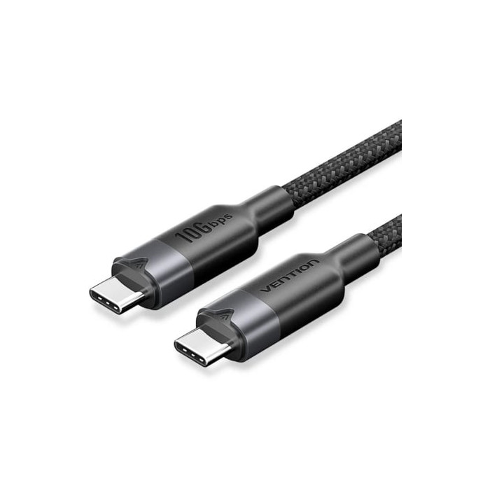 Cable USB 3.2 Tipo-C 5A Vention TRGBF/ USB Tipo-C Macho - USB Tipo-C Macho/ Hasta 100W/ 10Gbps/ 1m/ Negro | USB-C