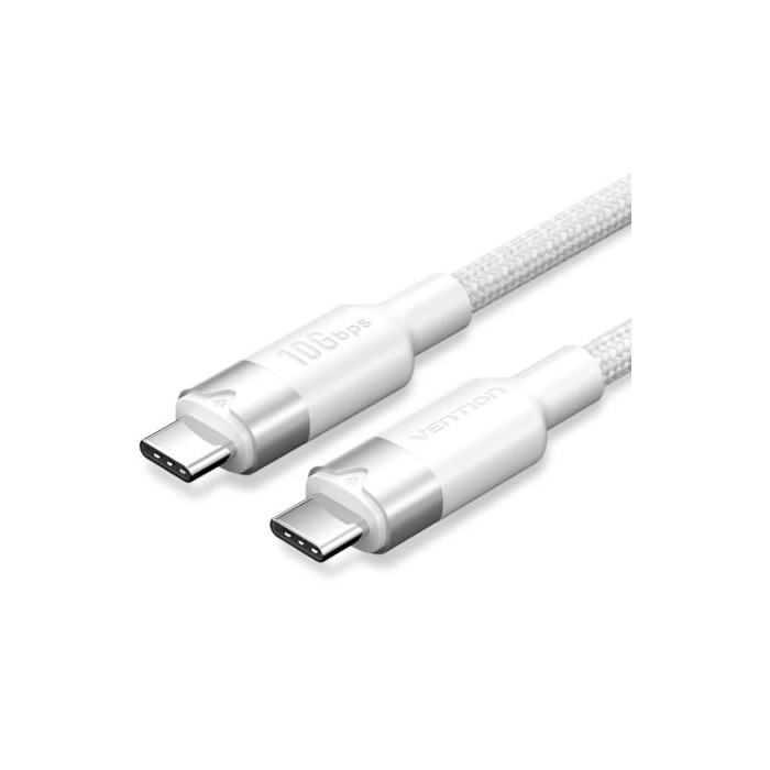 Cable USB 3.2 Tipo-C 5A Vention TRGWD/ USB Tipo-C Macho - USB Tipo-C Macho/ Hasta 100W/ 10Gbps/ 50cm/ Blanco | USB-C