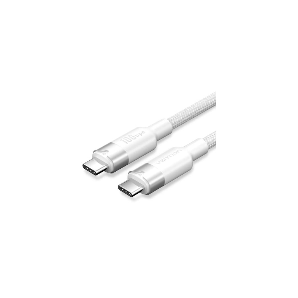 Cable USB 3.2 Tipo-C 5A Vention TRGWF/ USB Tipo-C Macho - USB Tipo-C Macho/ Hasta 100W/ 10Gbps/ 1m/ Blanco | USB-C