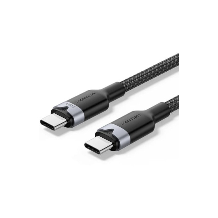 Cable USB 2.0 Tipo-C 5A Vention TRIBF/ USB Tipo-C Macho - USB Tipo-C Macho/ Hasta 240W/ 480Mbps/ 1m/ Negro | USB-C