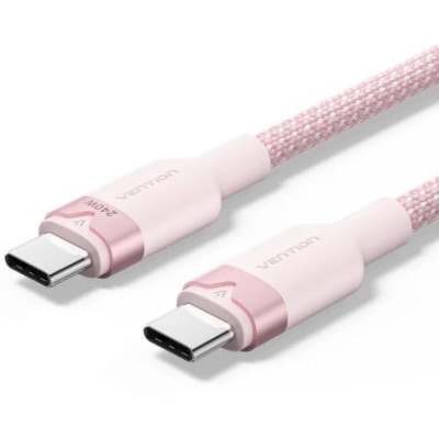 Cable USB 2.0 Tipo-C 5A Vention TRIPF/ USB Tipo-C Macho - USB Tipo-C Macho/ Hasta 240W/ 480Mbps/ 1m/ Rosa | USB-C