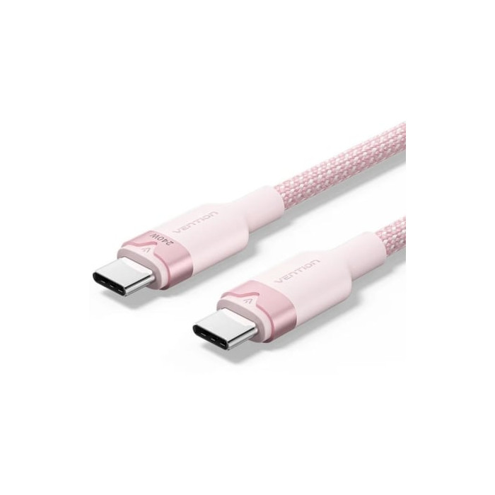 Cable USB 2.0 Tipo-C 5A Vention TRIPF/ USB Tipo-C Macho - USB Tipo-C Macho/ Hasta 240W/ 480Mbps/ 1m/ Rosa | USB-C