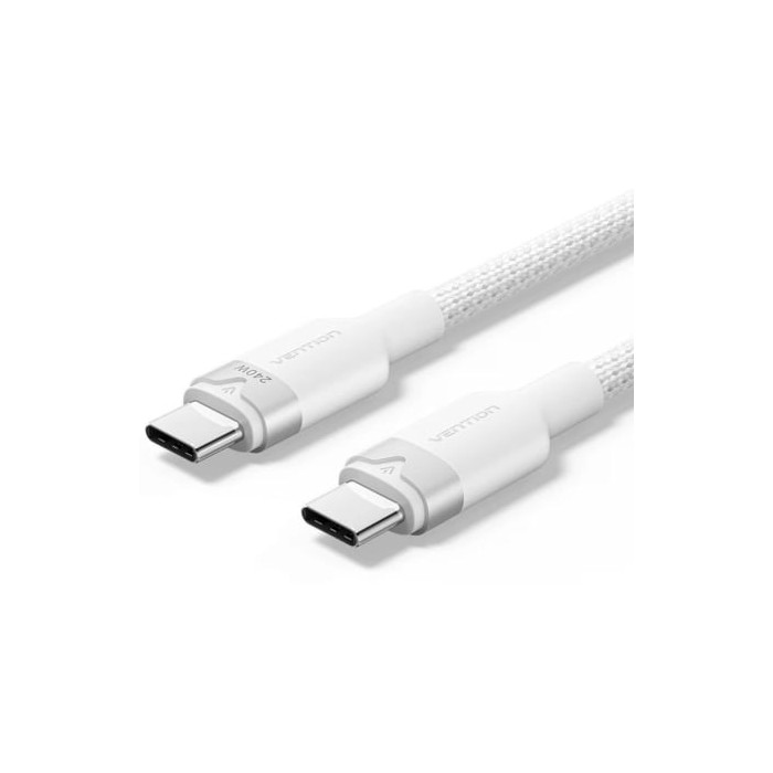 Cable USB Tipo-C 2.0 5A Vention TRIWH/ USB Tipo-C Macho - USB Tipo-C Macho/ Hasta 240W/ 480Mbps/ 2m/ Blanco | USB-C